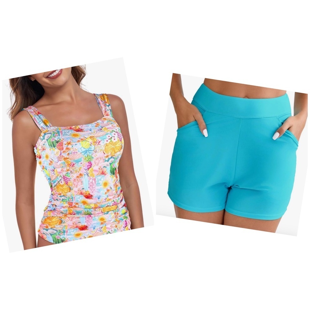 NWT- Relleciga 2026 Colorful,wide strap 
Full coverage boys short tankini bikini